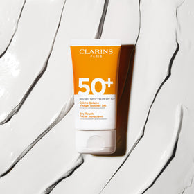 Clarins Dry Touch sunscreen finish provides matte, no white cast look.