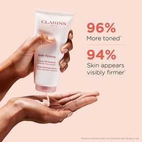 Texture close-up of Clarins Extra-Firming Body Cream for smooth application.