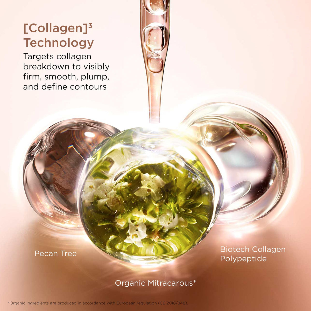 Close-up of collagen polypeptide and niacinamide ingredients in Clarins Extra-Firming Day Moisturizer.