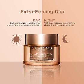 Refillable packaging of Clarins Extra-Firming Day Moisturizer highlights sustainable design.