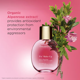 Clarins Fix Make-Up Setting Spray delivers a fresh, flawless finish.
