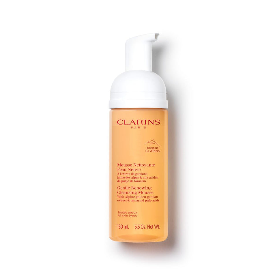 Clarins Gentle Renewing Cleansing Mousse bottle for daily radiant cleanse