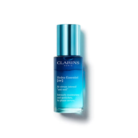 Clarins Hydra-Essentiel bi-phase serum bottle close-up for intense hydration