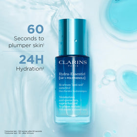 Clarins Hydra-Essentiel bi-phase serum shake action shows two-phase formula