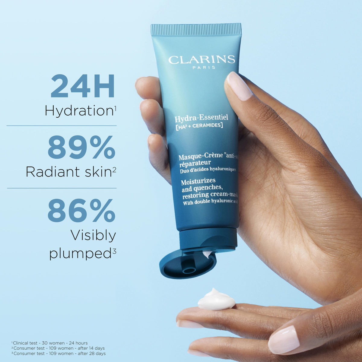 Clarins Hydra-Essentiel mask being spread on the face for even coverage
