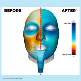 Clarins Hydra-Essentiel mask applied to face and neck for hydration