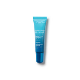 Clarins Hydra-Essentiel Lip Balm on lips for instant hydration and smoothness.