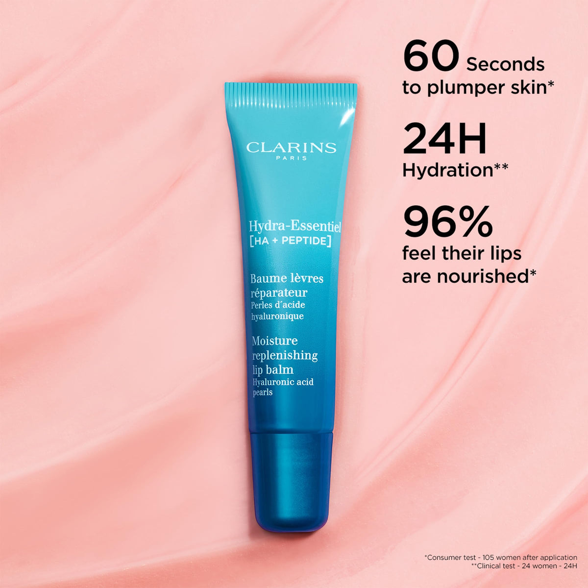 Clarins Hydra-Essentiel Lip Balm night application for intensive moisture.