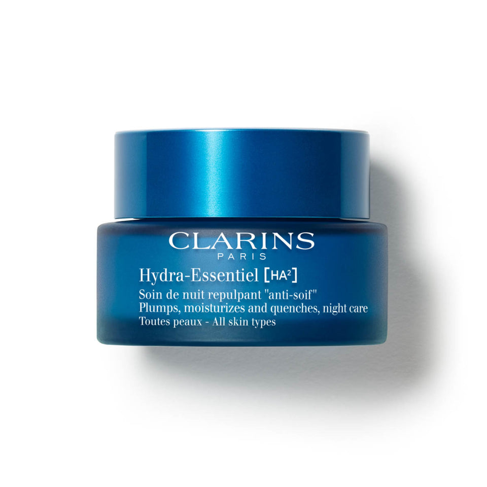 Clarins Hydra-Essentiel night cream jar close-up for intense overnight hydration