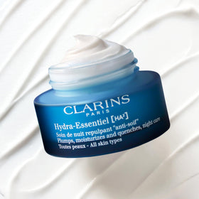 Clarins Hydra-Essentiel night-cream texture swirl showing rich hydration