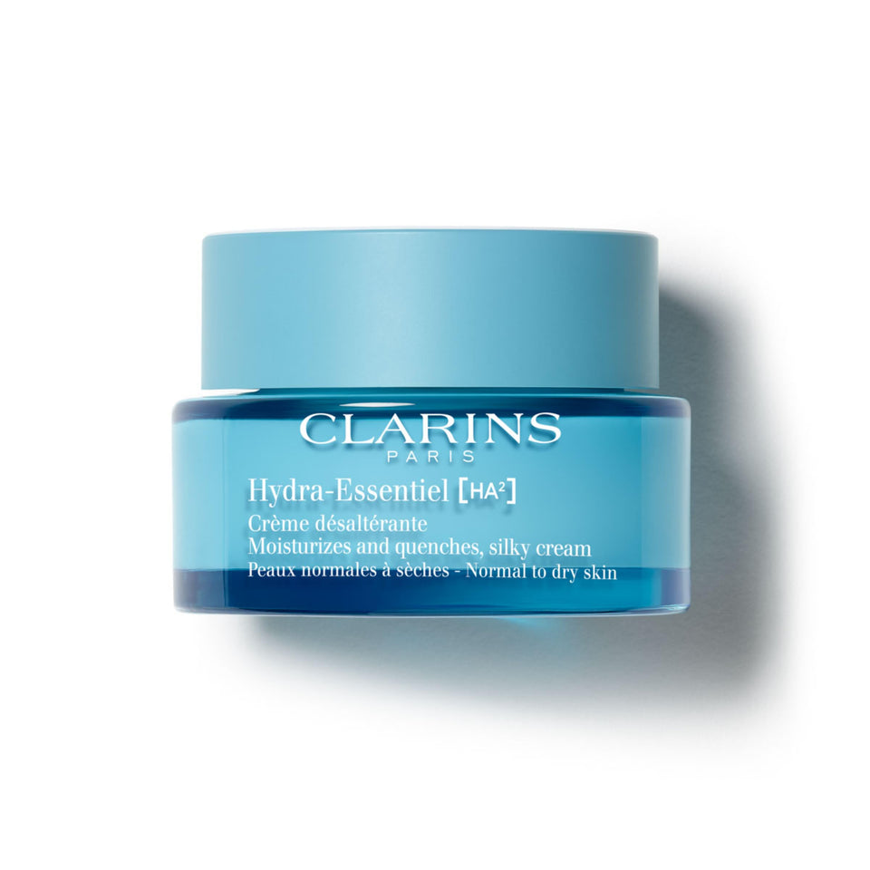 Clarins Hydra-Essentiel silky cream jar shows creamy texture for hydration