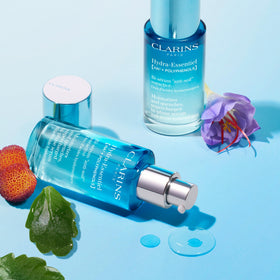 Clarins Hydra-Essentiel two-phase formula in bottle highlighting hydration support