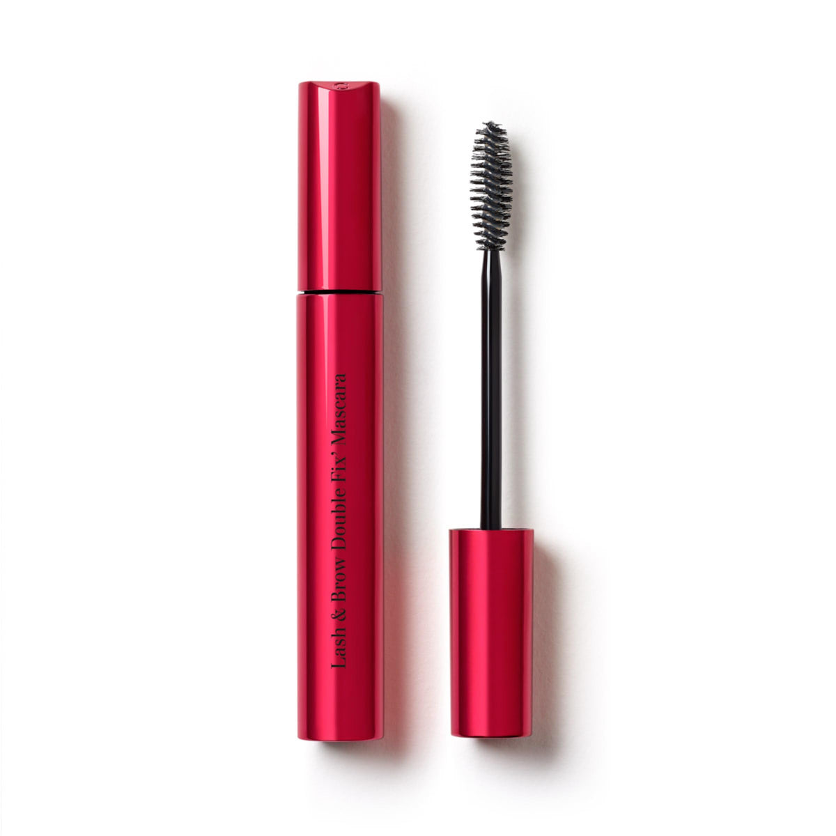 Clarins Lash & Brow Double Fix Mascara bottle closeup with clear gel hold.