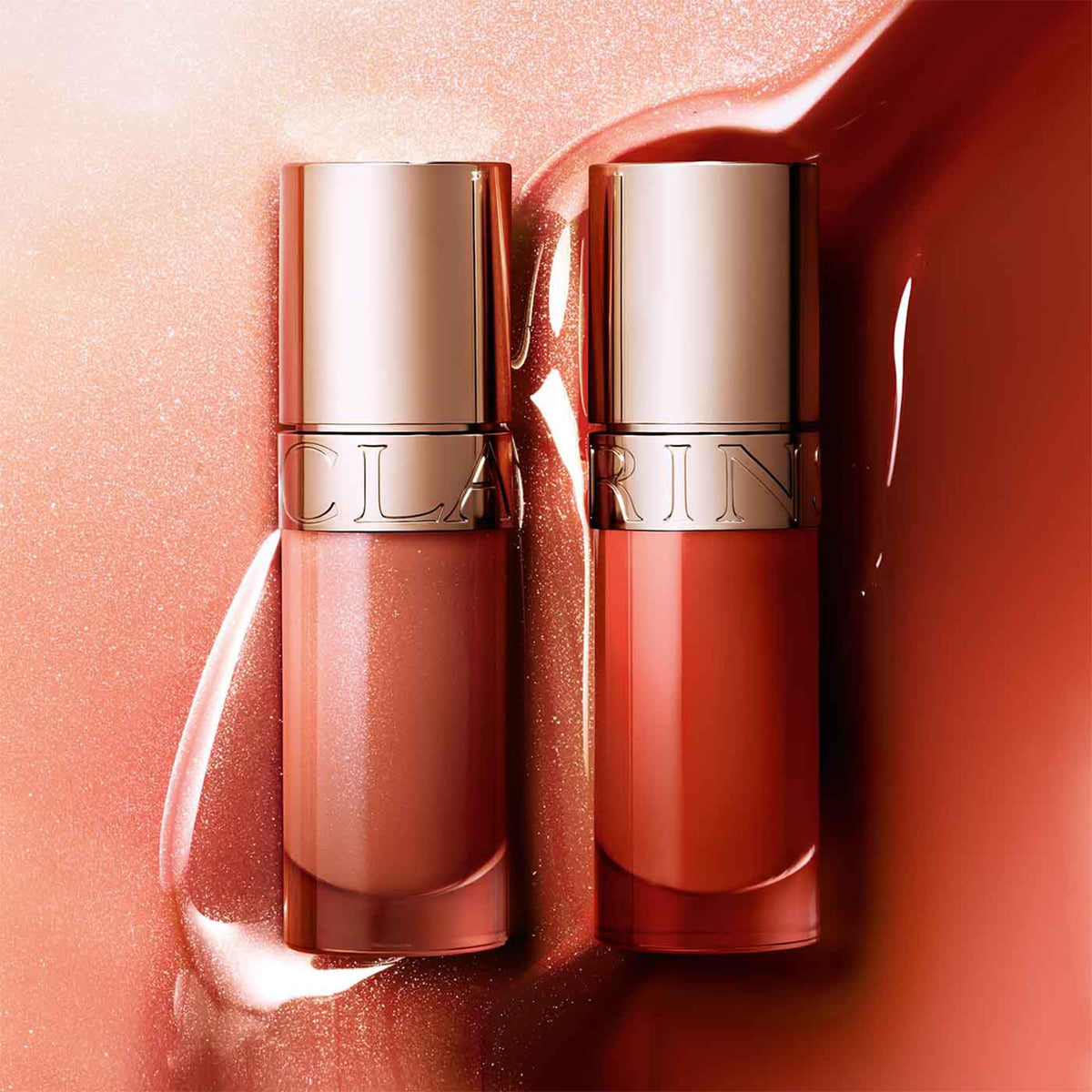 Natural-origin label on Clarins Lip Comfort Oil emphasizing hydration and care.