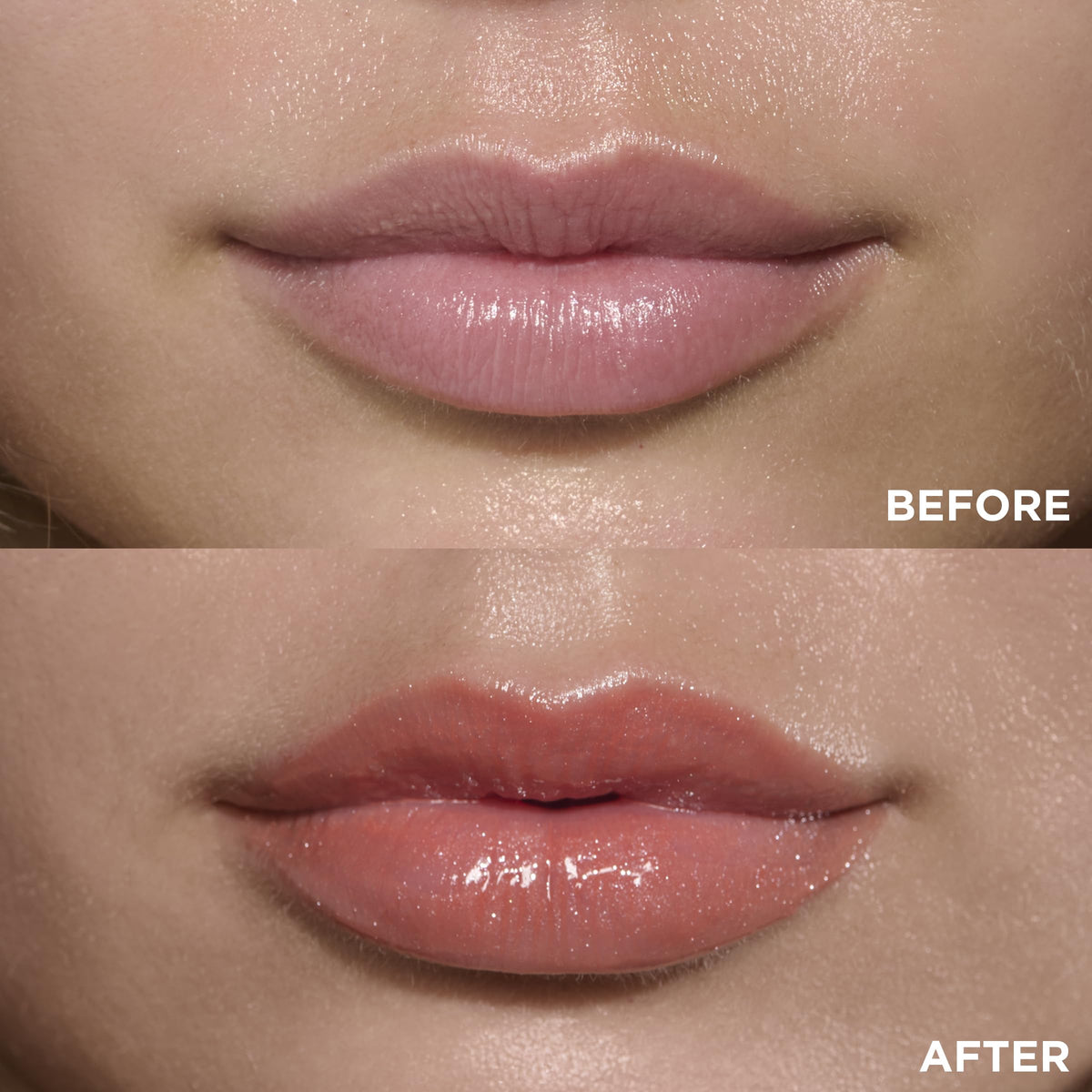 Clarins Lip Comfort Oil on lips with a glossy finish and hydration.