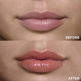 Clarins Lip Comfort Oil on lips with a glossy finish and hydration.