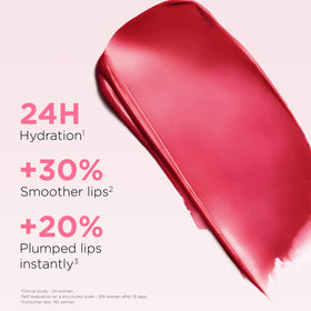 Clarins Lip Oil Balm cherry-swatch shows vibrant color and hydration.