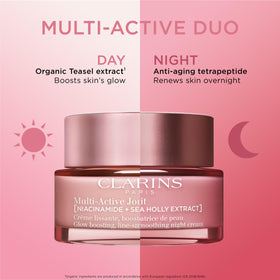 Clarins Morning application technique showing gentle press-and-release massage.