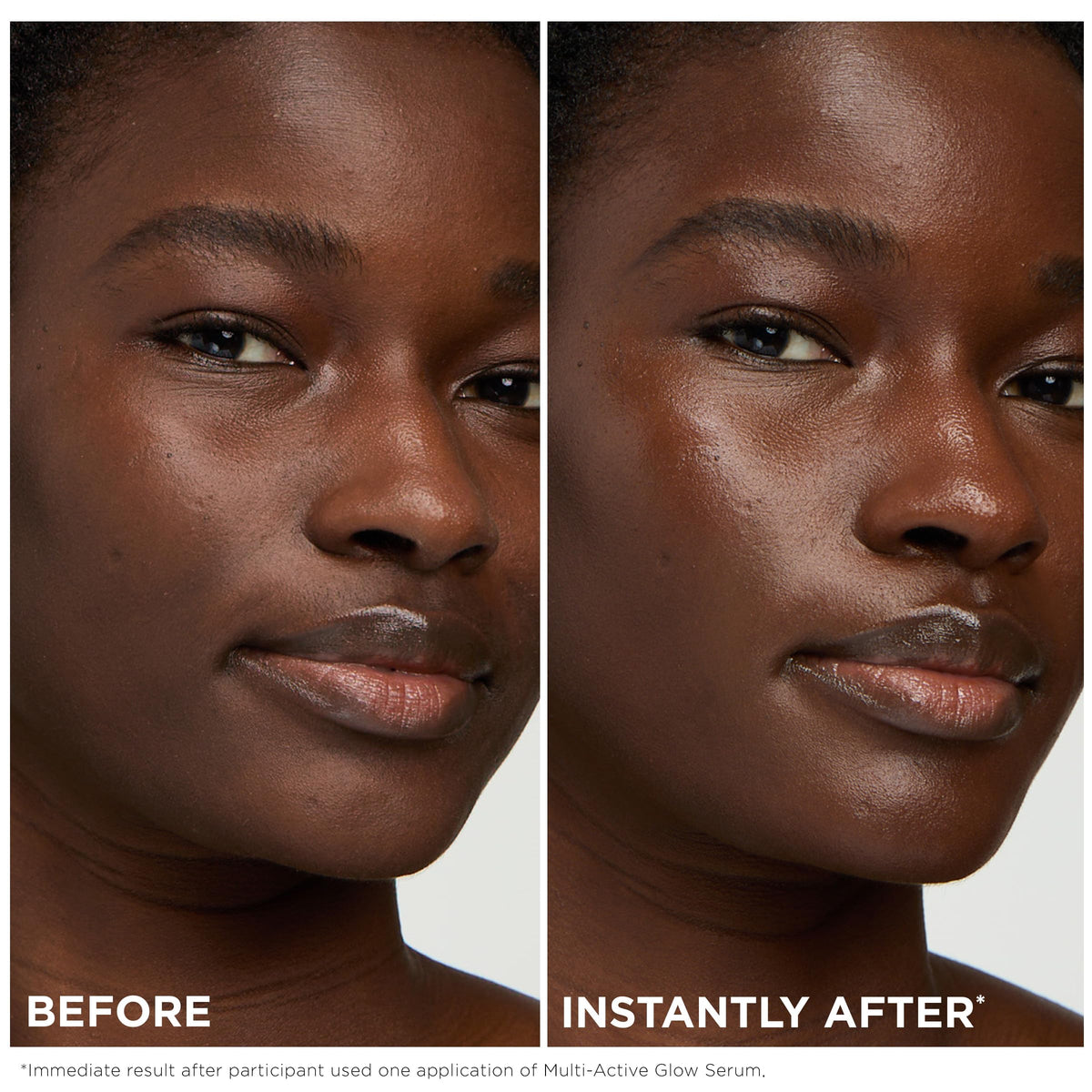 Serum on the face demonstrates smoothing texture with gentle press-and-release motion