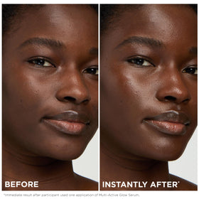 Serum on the face demonstrates smoothing texture with gentle press-and-release motion