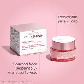 Clarins Multi-Active night moisturizer being applied with gentle motions
