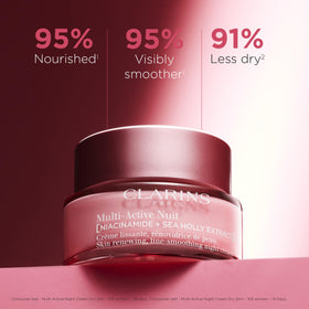 Clarins Multi-Active night moisturizer jar close-up showing creamy texture