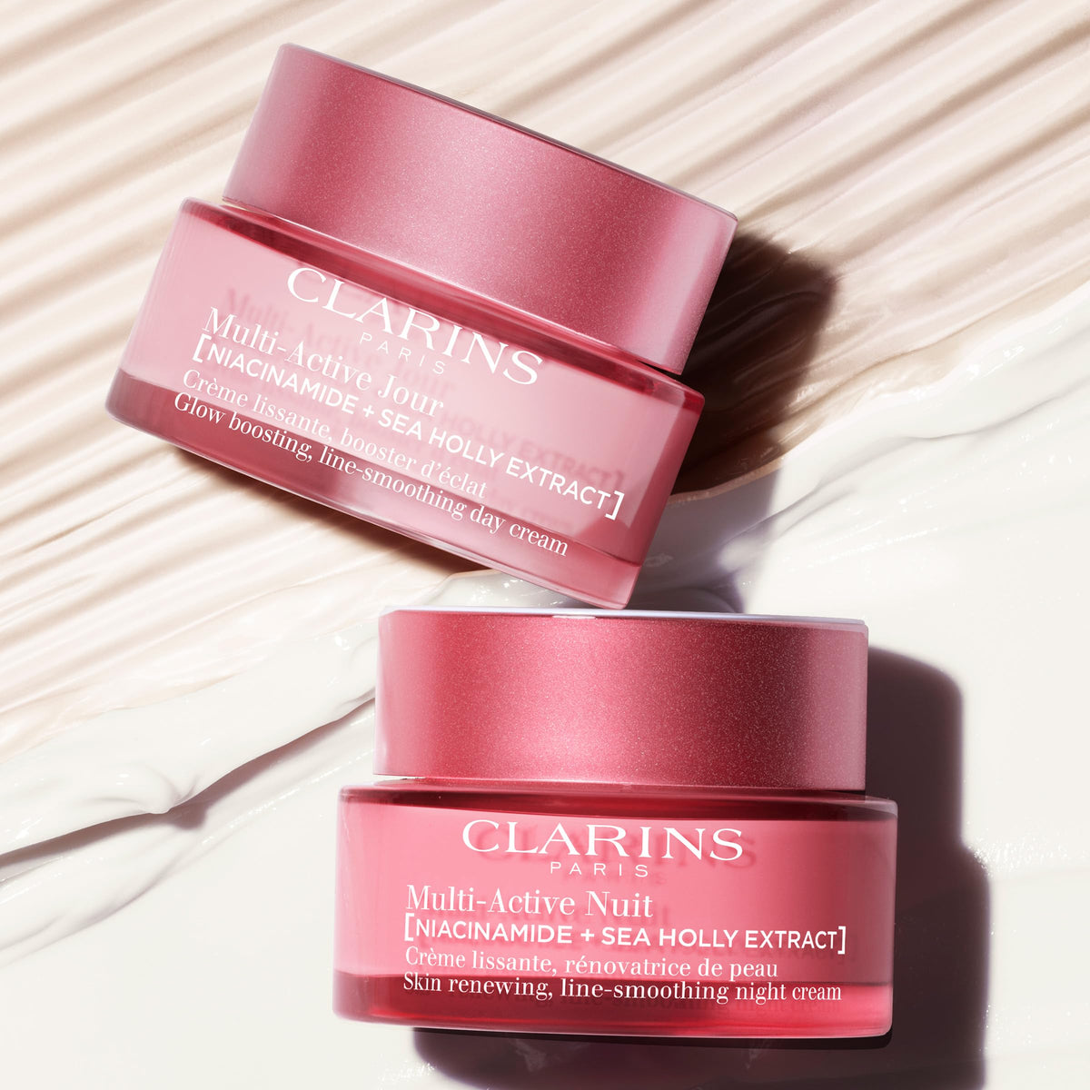 Clarins Multi-Active night moisturizer on neck and décolleté in use