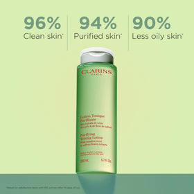 Clarins Purifying Toning Lotion poured on cotton pad for fresh oil control.