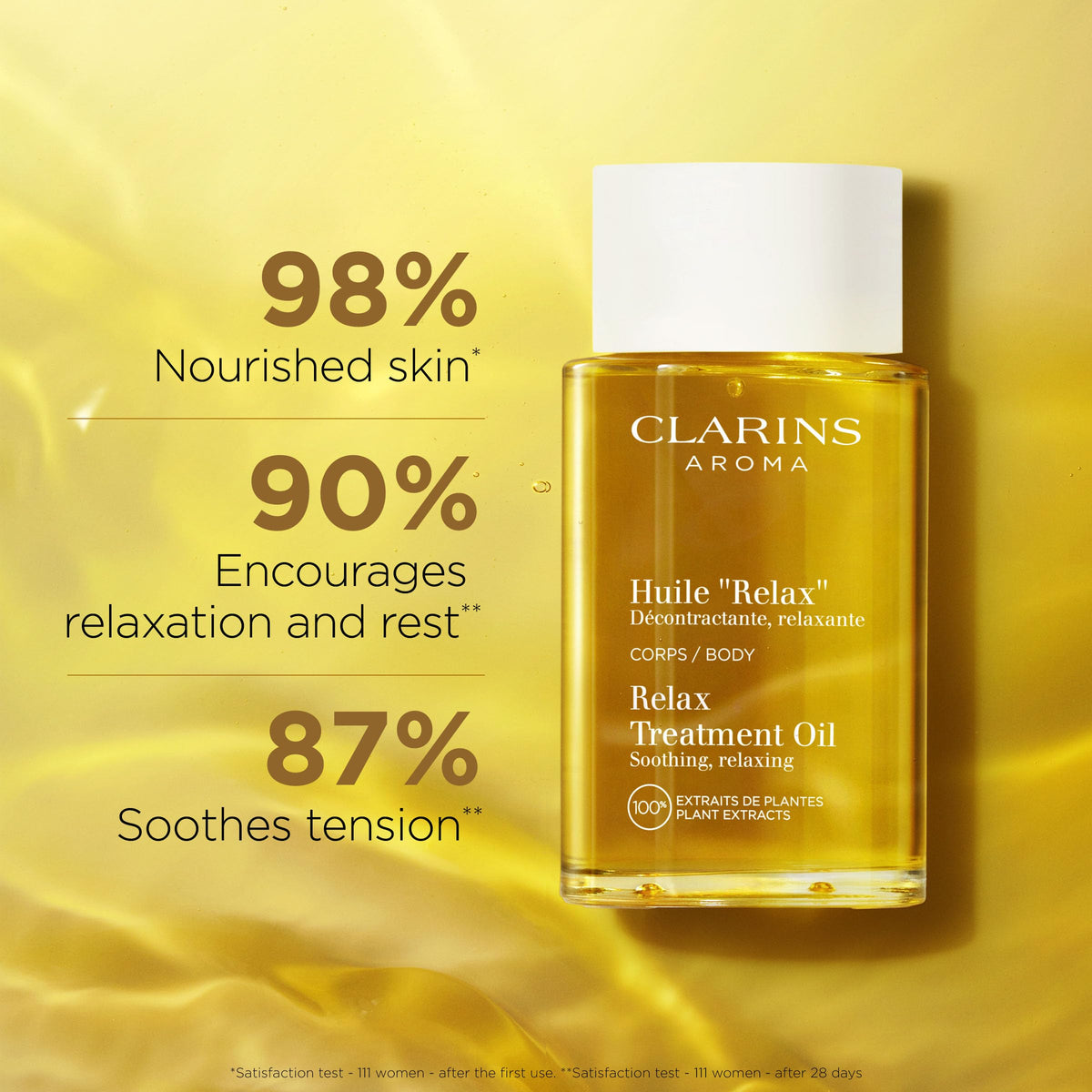 Clarins Relax Body Treatment Oil pour demonstrating easy-to-use dispensing