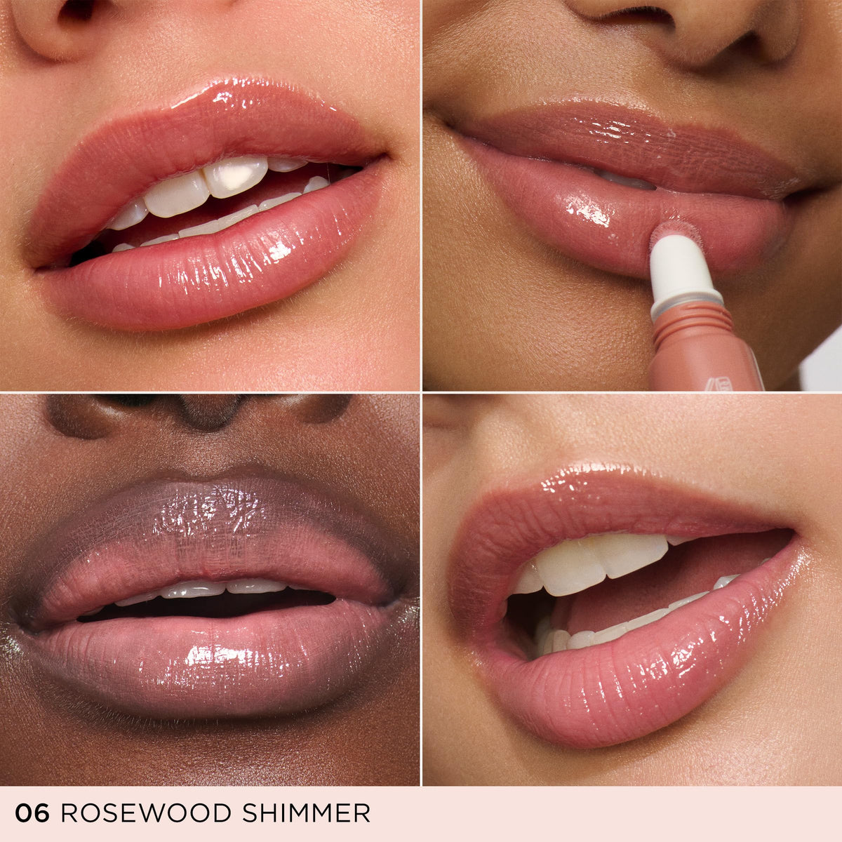 Clarins sheer finish lip gloss on lips with shine.