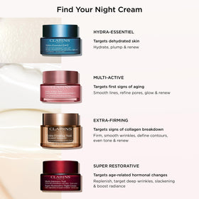 Clarins texture swirl of night cream suggests luxurious, velvety finish for overnight care.