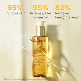 Texture of Clarins Total Cleansing Oil turning into silky milk with water.