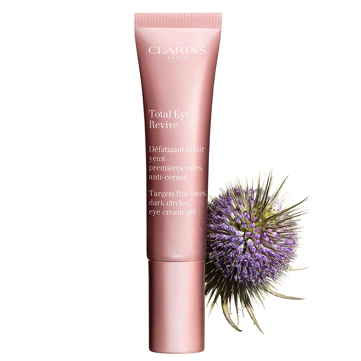 Clarins Total Eye Revive bottle with applicator demonstrates easy daily use