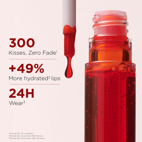 Clarins Water Lip Stain cap-off swatches collection showcases shade range and pigment depth.