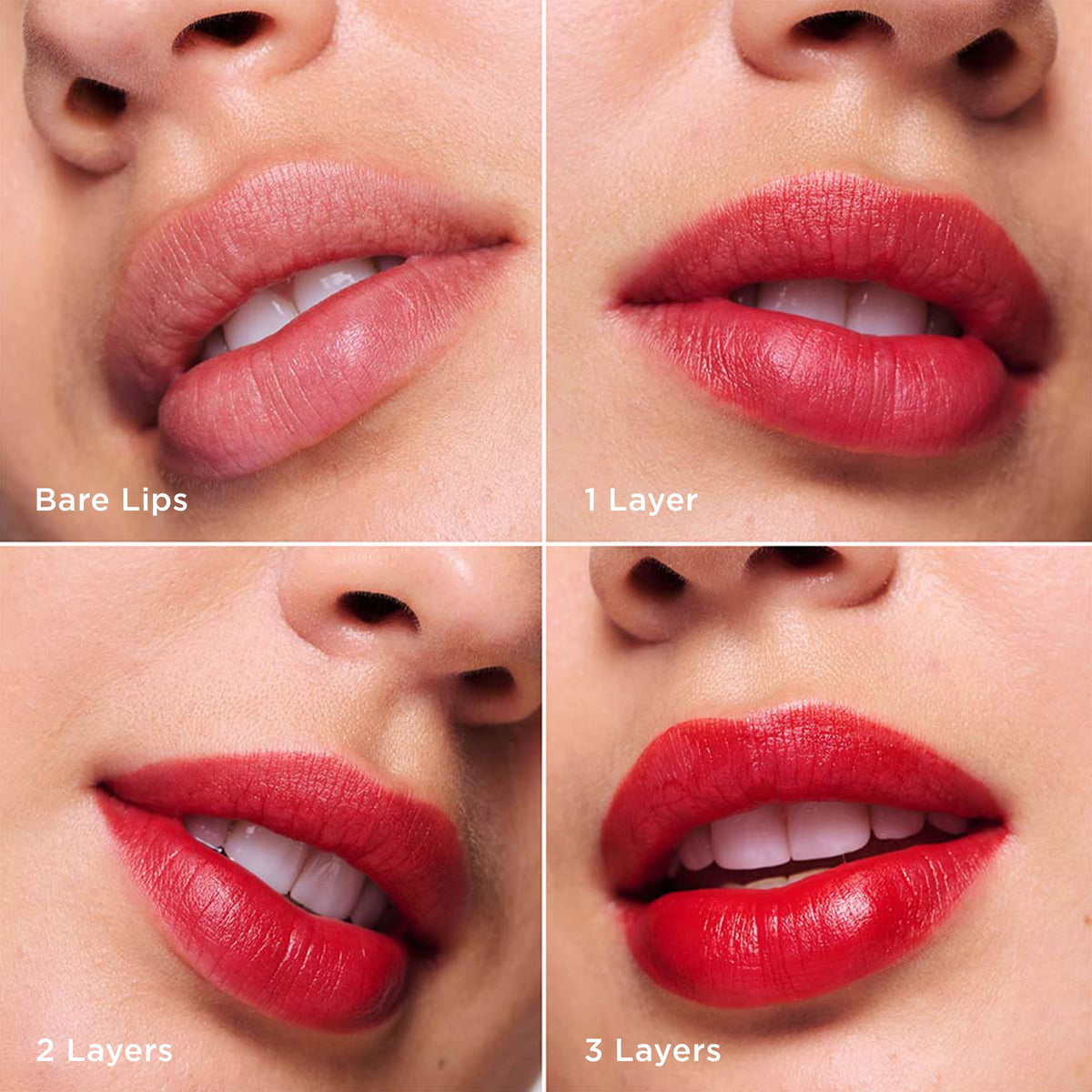 Clarins Water Lip Stain matte finish swatch illustrates subtle to bold pigment build.