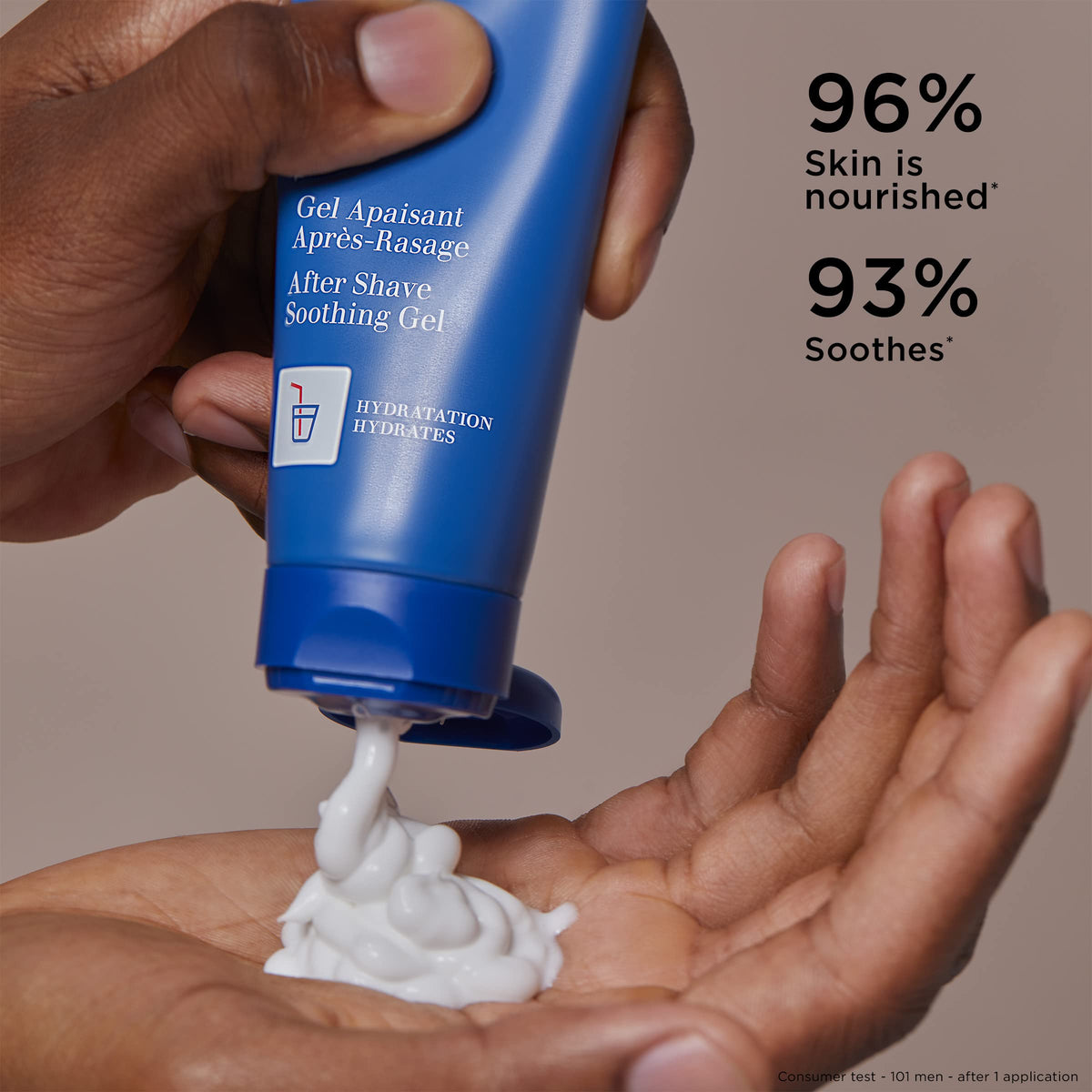 ClarinsMen After Shave Gel dispensing pump demonstrates easy, quick application.