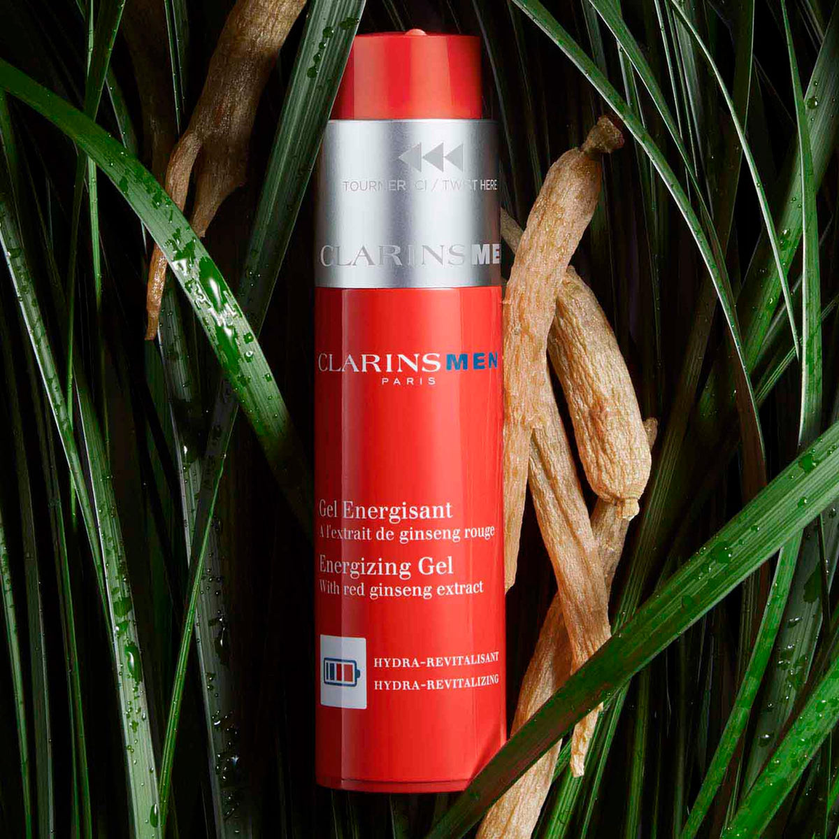 ClarinsMen Energizing Gel matte finish image indicates shine control.