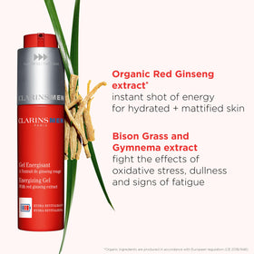 ClarinsMen Energizing Gel swatch demonstrates quick absorption and refreshing feel.