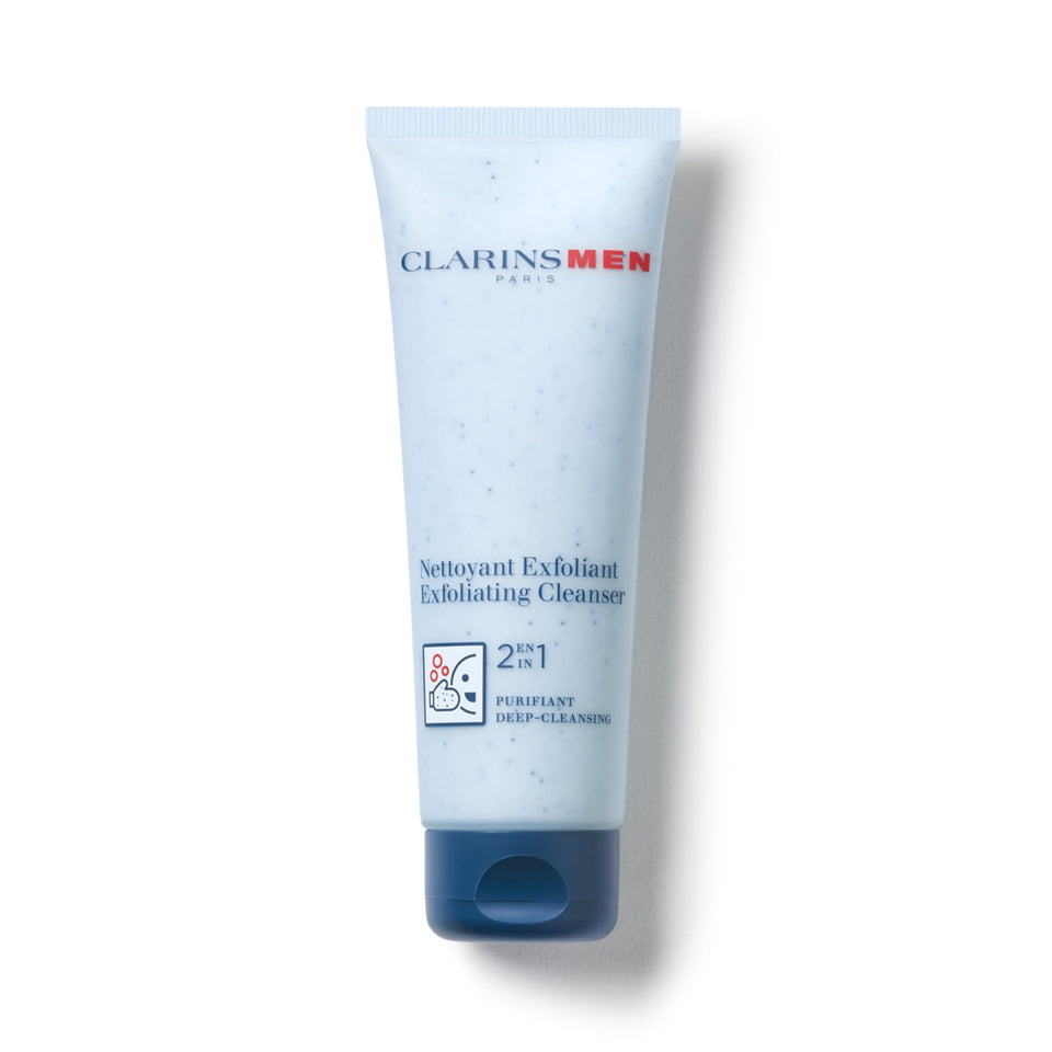 ClarinsMen Exfoliator Cleanser bottle with pump for easy daily use.