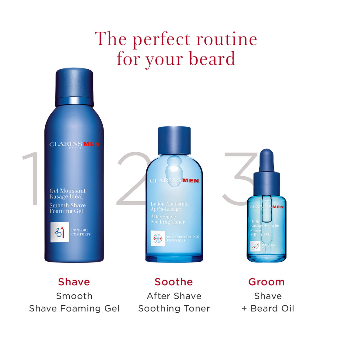 ClarinsMEN Organic Blackcurrant Extract highlights soothing natural ingredients.