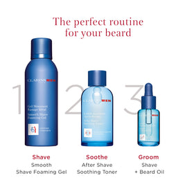 ClarinsMEN Organic Blackcurrant Extract highlights soothing natural ingredients.