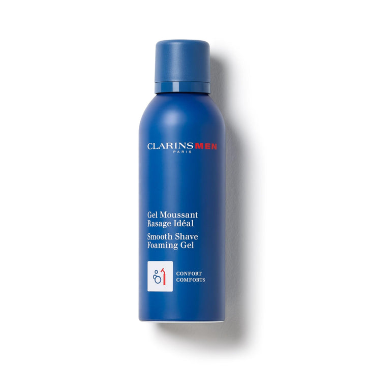 ClarinsMEN Smooth Shave Gel bottle front for a moisture-rich prep before shaving.