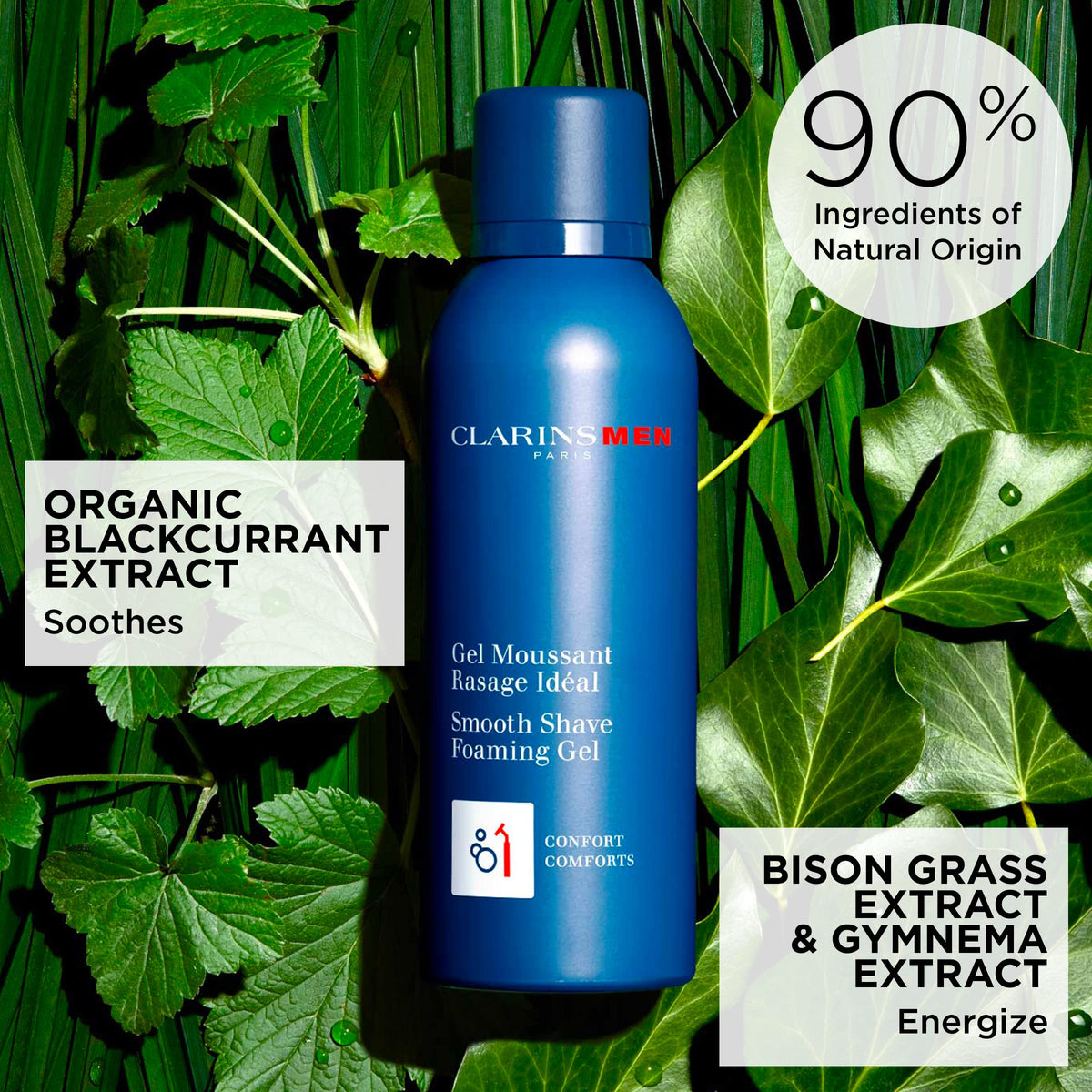 ClarinsMEN Smooth Shave Gel forming creamy lather for a smooth shave.