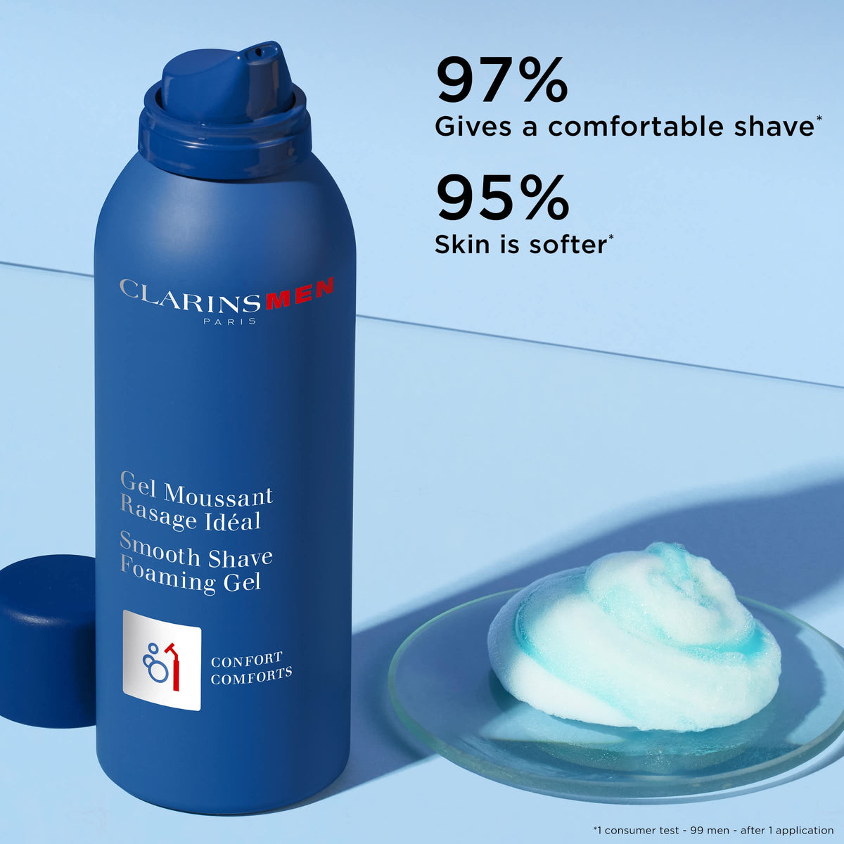 ClarinsMEN Smooth Shave Gel foam ready for application to soften beard.