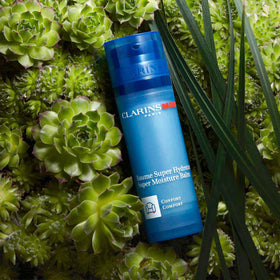 ClarinsMen Super Moisture Balm daily routine application for energized, nourished skin