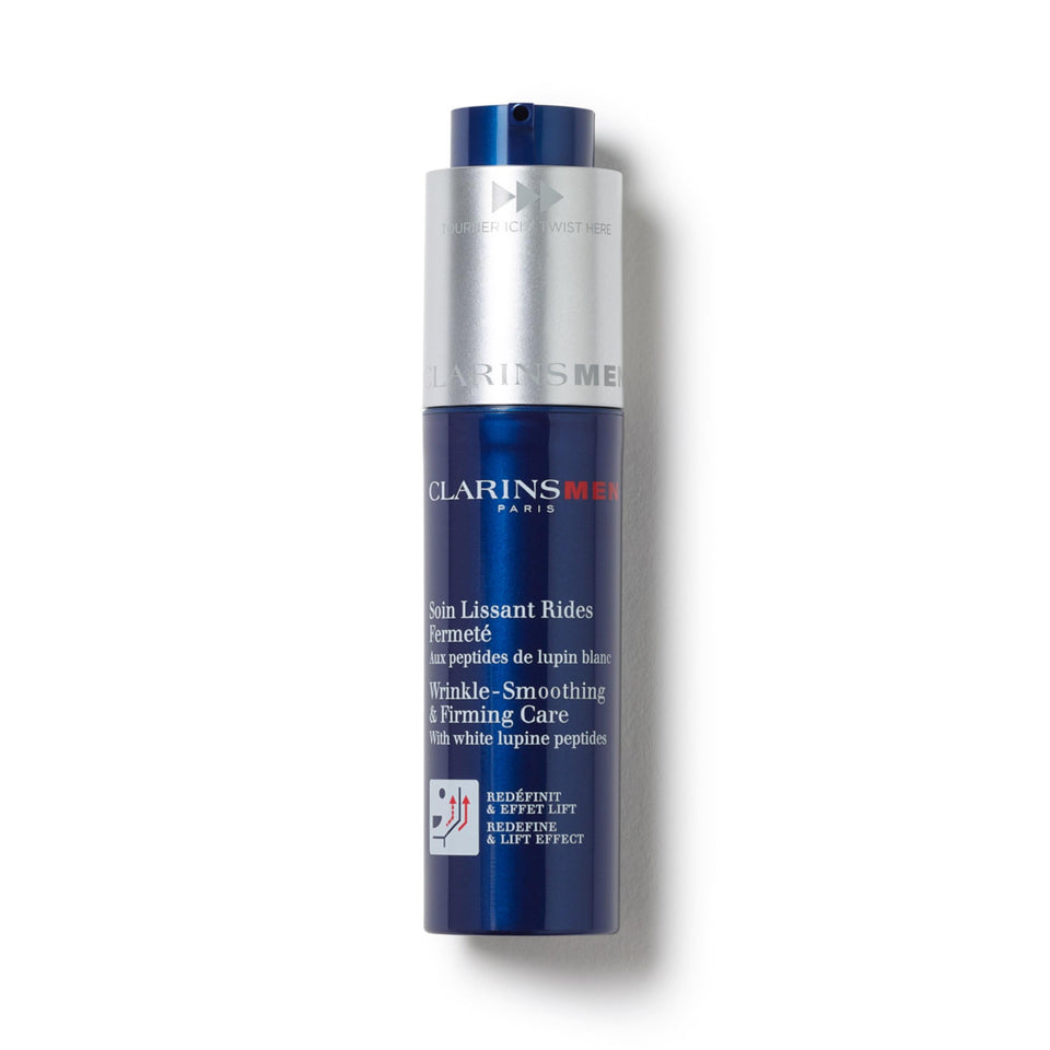ClarinsMen wrinkle smoothing cream jar showing premium packaging for a lift and firming look