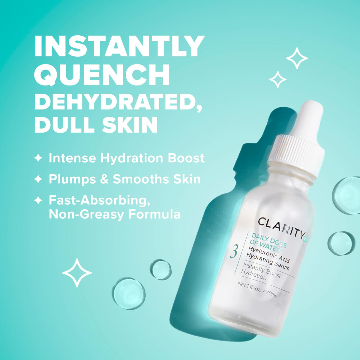ClarityRx Daily Dose hyaluronic serum used under makeup for a smooth base