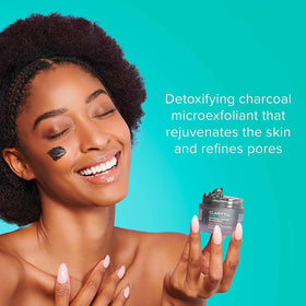 ClarityRx Down + Dirty charcoal texture close-up showing micro exfoliation.