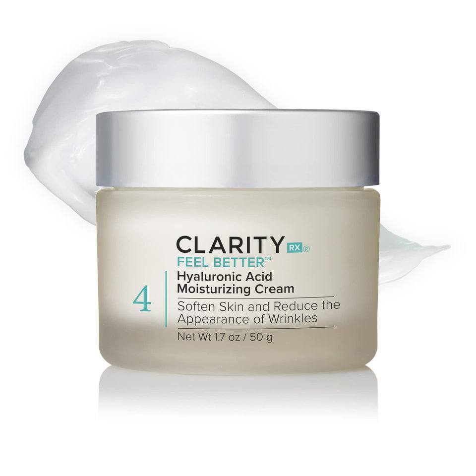 ClarityRx Feel Better moisturizer bottle shows a hydrating formula for all day moisture