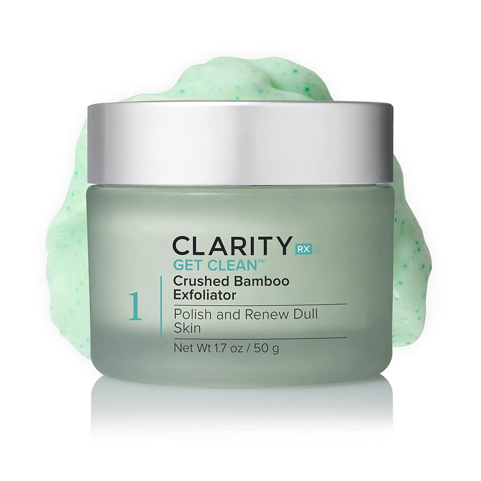 ClarityRx Get Clean exfoliating face wash bamboo scrub for brighter skin.